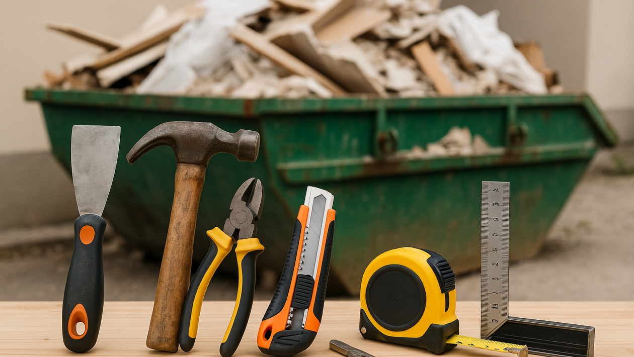 descarte de entulho e resíduos de construção